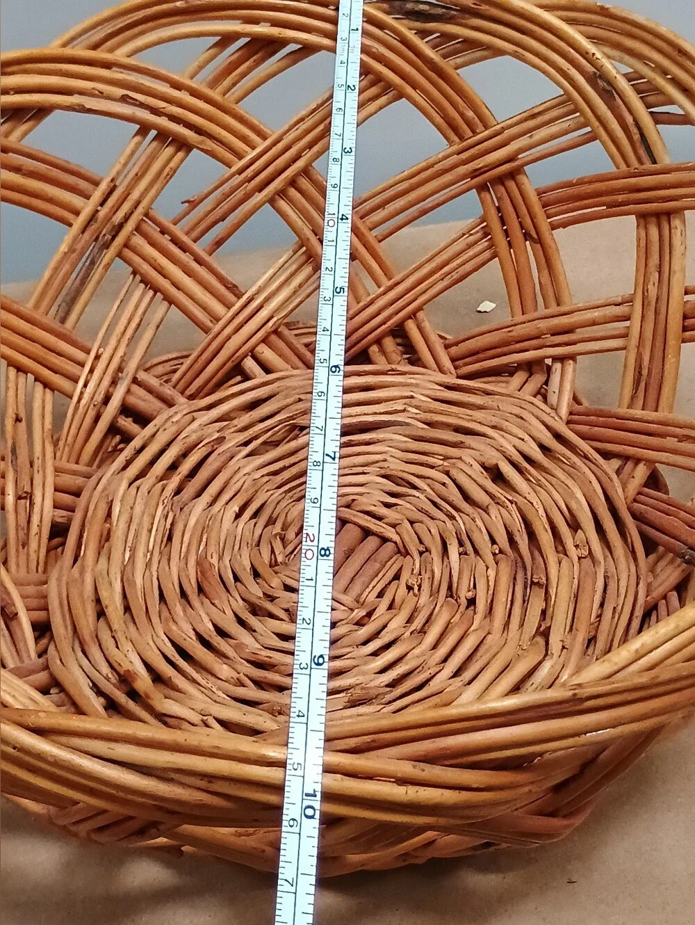 VINTAGE Retro Round Open-Woven Rattan Decorative Basket Bowl - Natural Brown